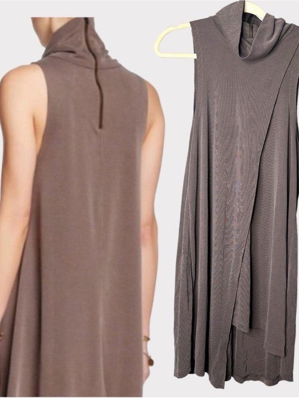 We The Free Sleeveless Asymmetrical Taupe Dress with Cowl Neck